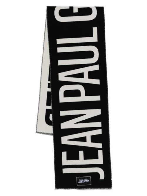 White/black virgin wool all-over logo scarf JEAN PAUL GAULTIER | 24/30-U-EC035PC5490001